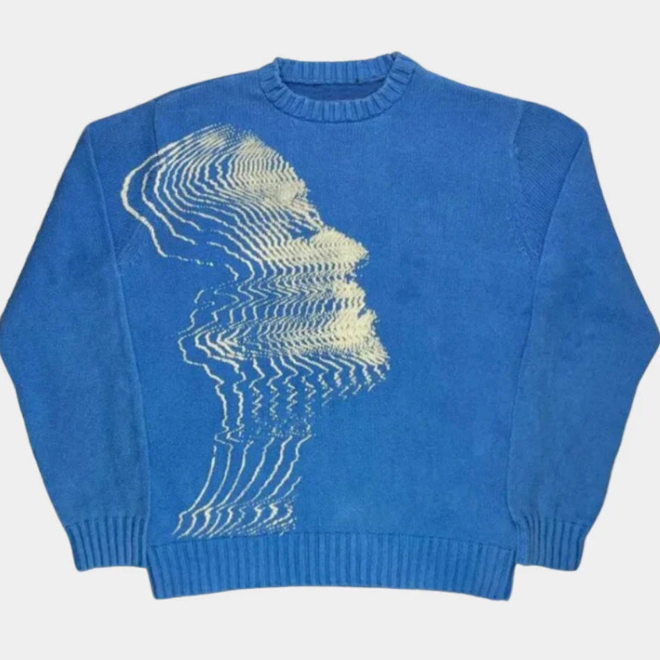 'Vibrations' Graphic Knitted Sweater - ocean blue
